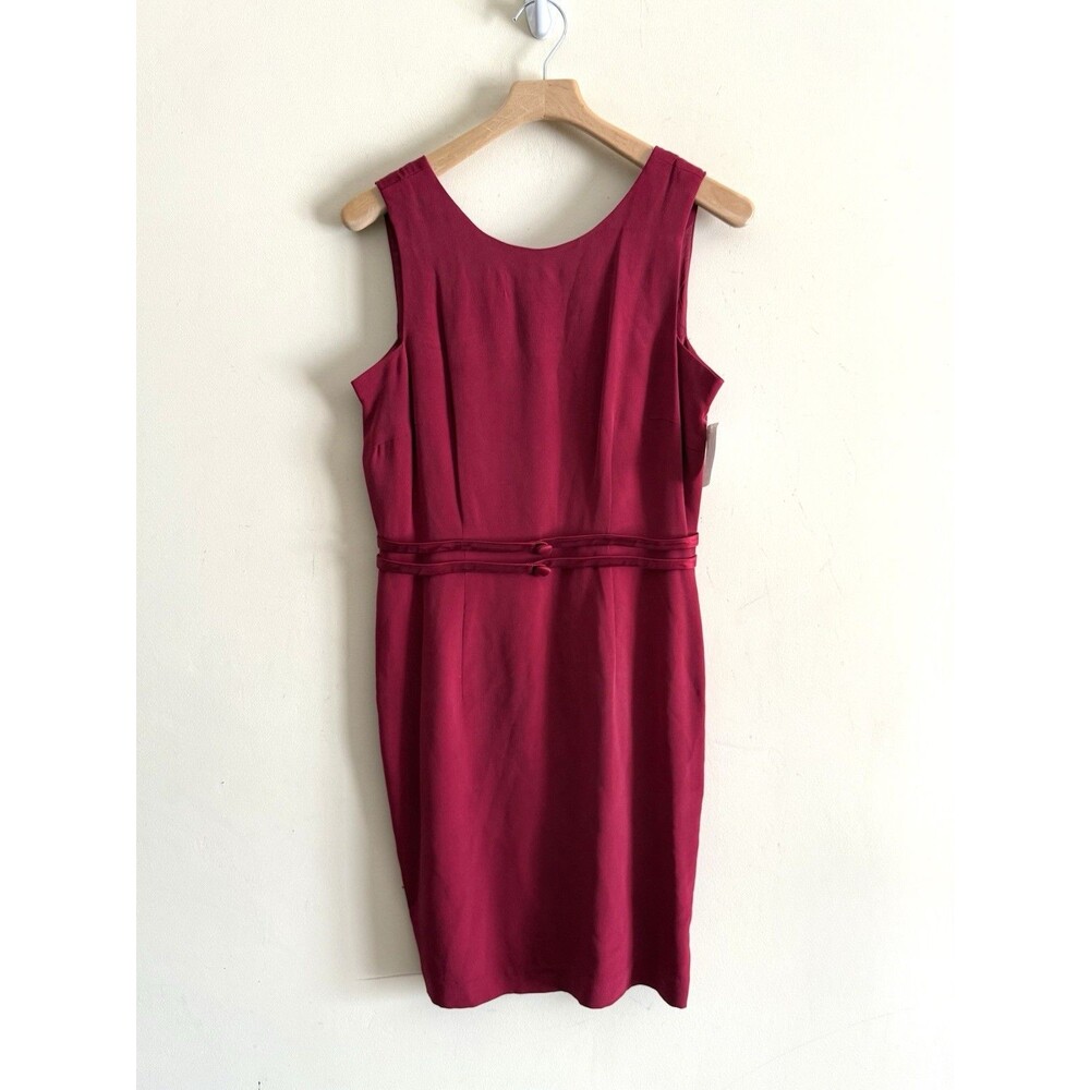 Vintage Adrianna Papell 100% Silk Coquette Belted Red Holiday Dress Size 10 Y2K